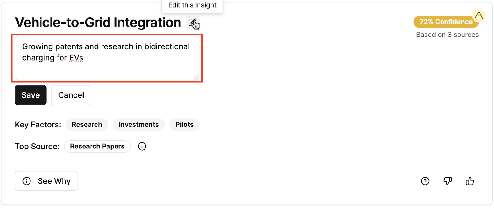 An editable AI insight showing how users can modify the content directly